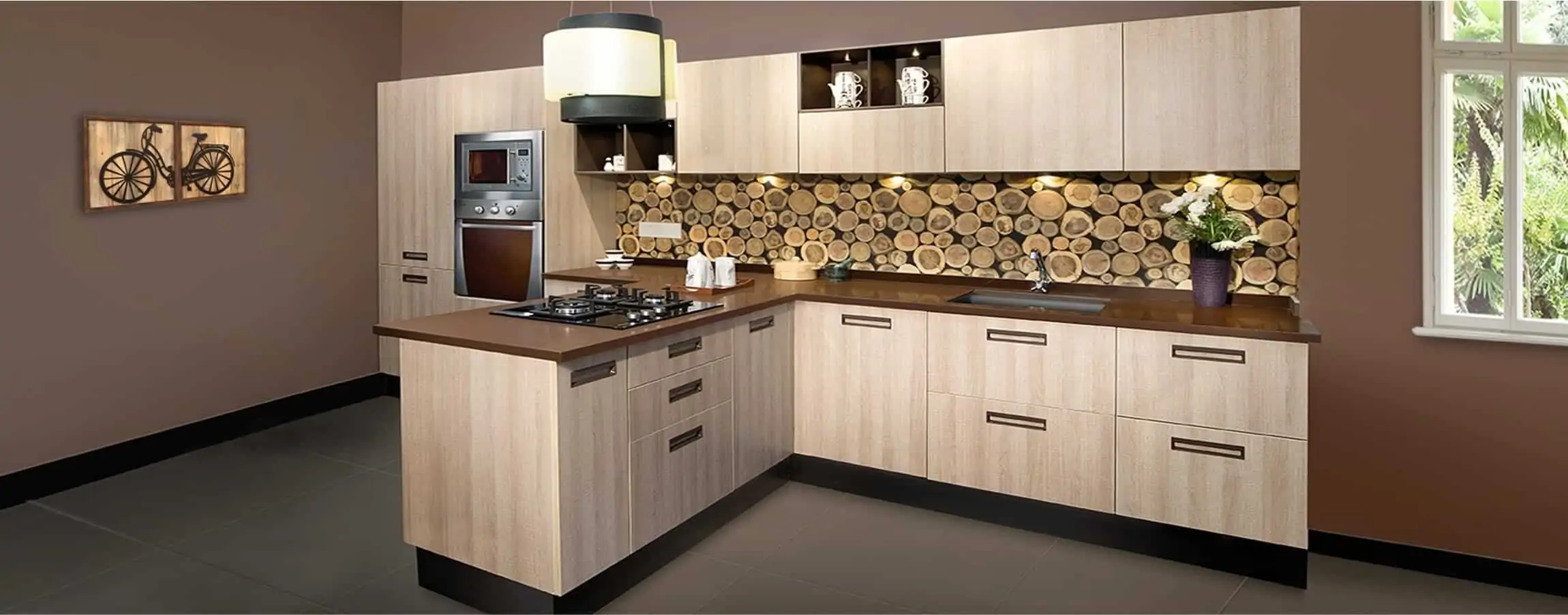 Sleek Bling modular kitchens L shape design & cabinet materials at project price