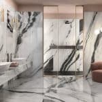 RAK White marble tile- Panda white marble tiles for floor, luxurious glossy mega slabs at the lowest price.