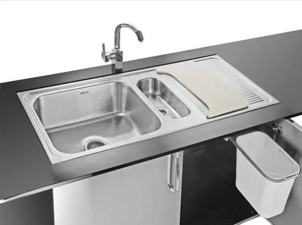 Neelkanth Double Bowl Sink With Drain Board, Waste Bins & Chopping Board