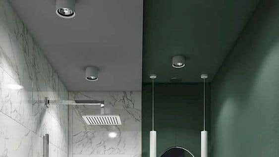 Dual tone white and green false ceiling for bathroom