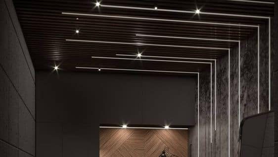 black bedroom false ceiling with white patterns