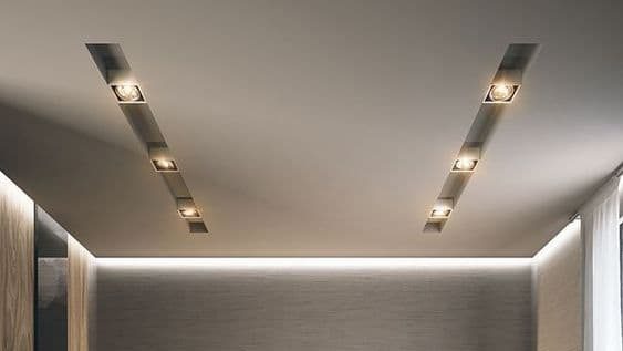 cove lighting and LED strips with grey walls for bedroom