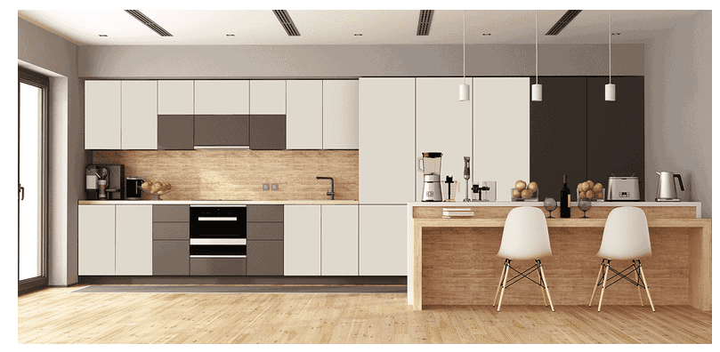 laminate finish for cooking area in black and white colours