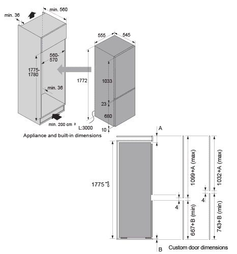 inbuilt fridge dimensions