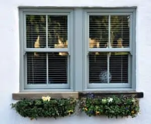 light blue casement window