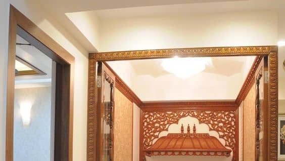 wood frame profile for white ceiling for pooja room