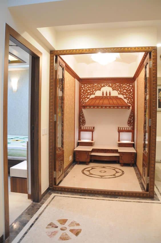 wood frame profile for white ceiling for pooja room