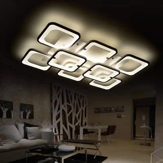 Geometric false ceiling lights and design for living room