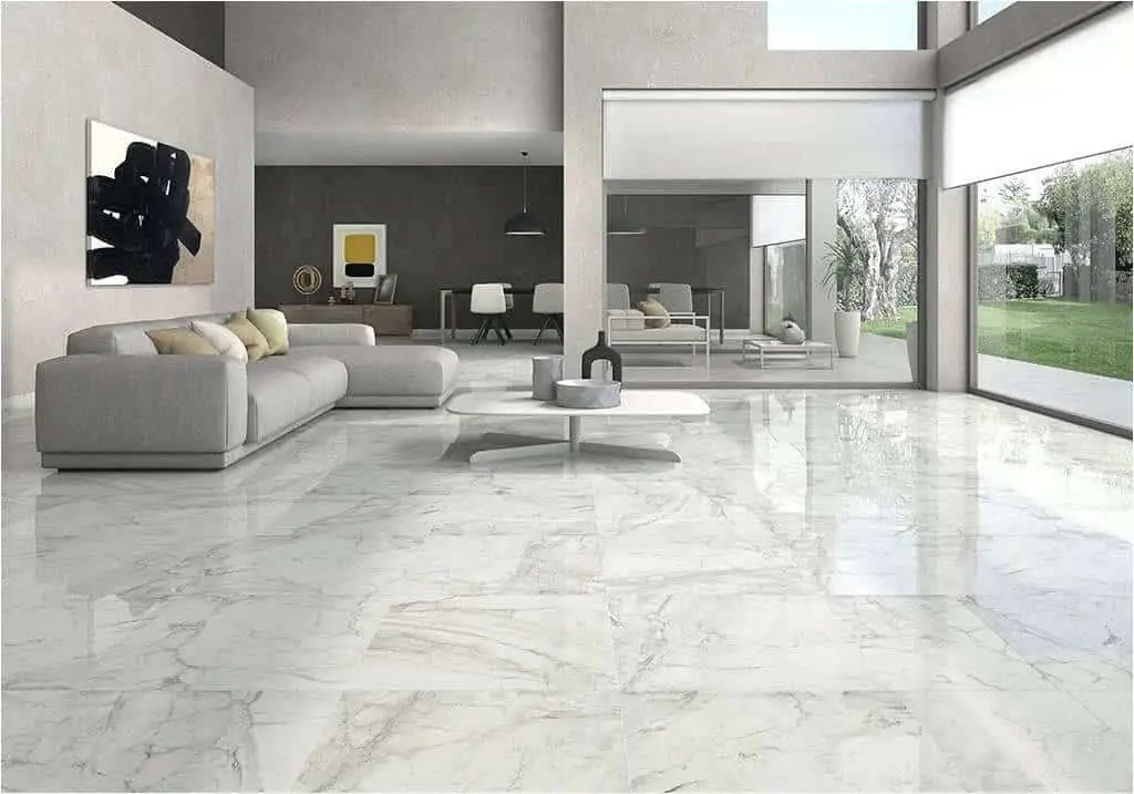 marble floor of living room with same shades of furniture and walls for a minimalist look