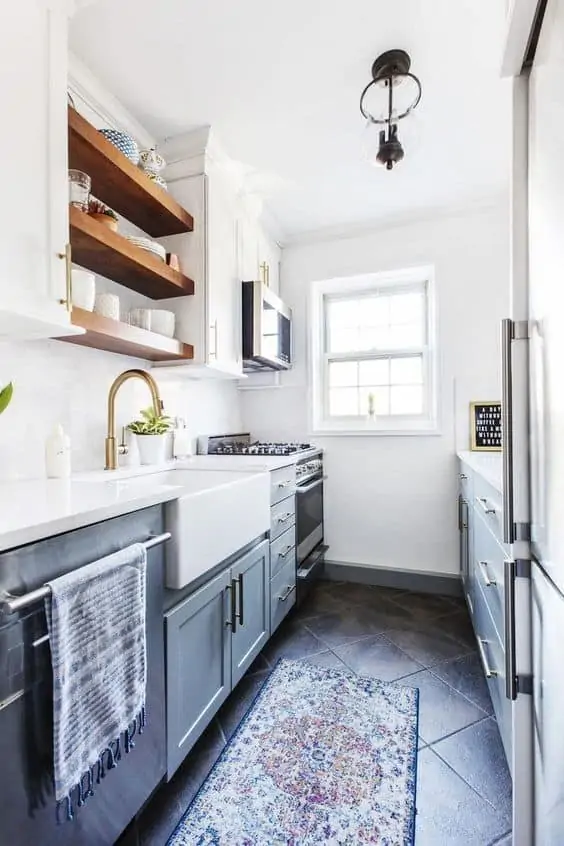 galley-shaped small modular kitchen