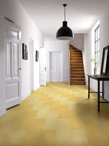 yellow hallway surface in a white house