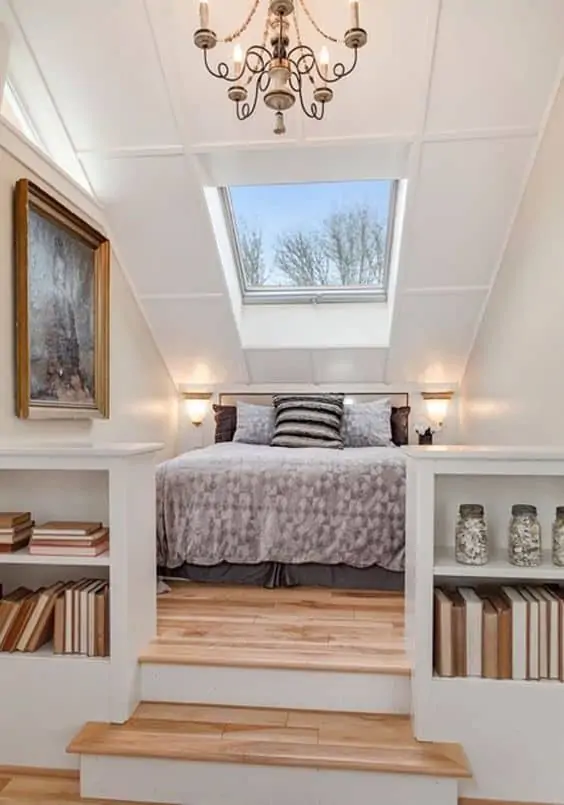 sloping skylight false ceiling design for bedroom 