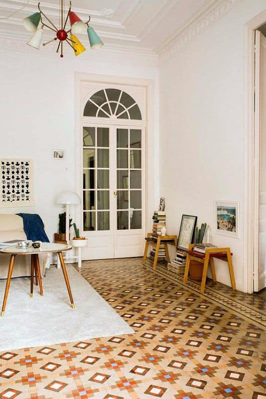 living room patterned floor tiles