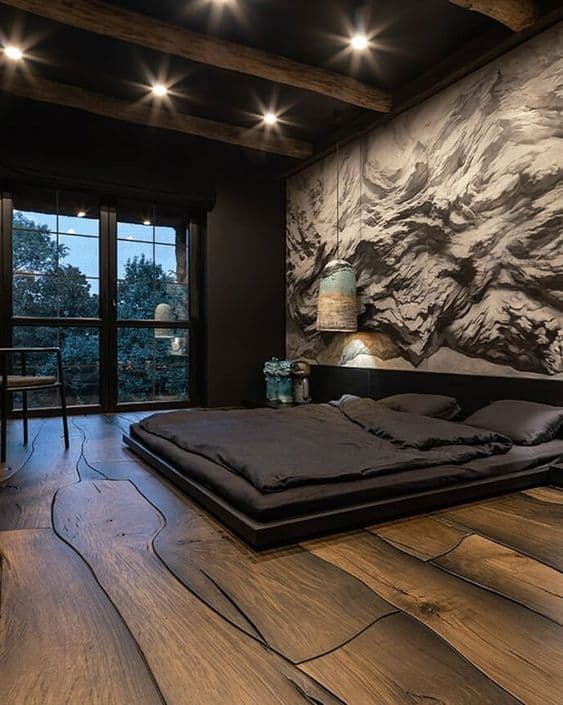 wooden planks with lights for a dark bedroom