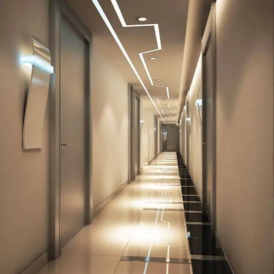 false ceiling lighting for hallway leading to conference room 