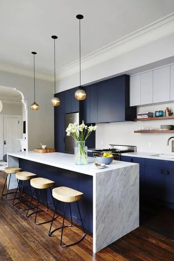 marble tabletop with blue and white interiors