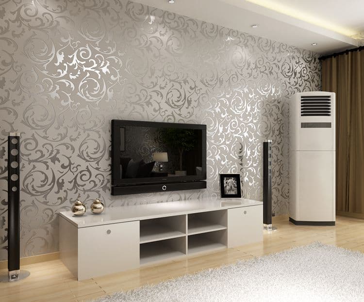 glossy vinyl wallpaper perfectly complementing the living room walls of this futuristic ،me