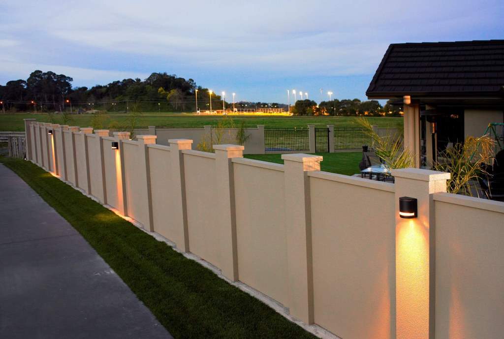 boundary wall design with outdoor lighting