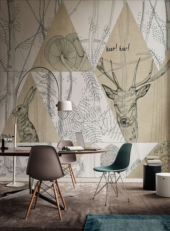 animal pattern wallpaper for study room