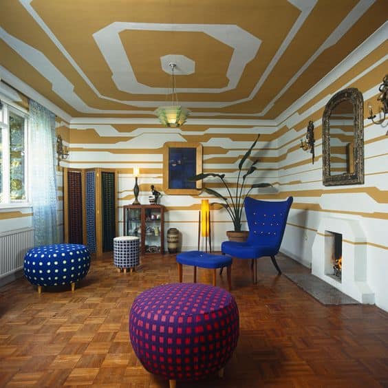 yellow and white ceiling and wallpaper extended design for hall