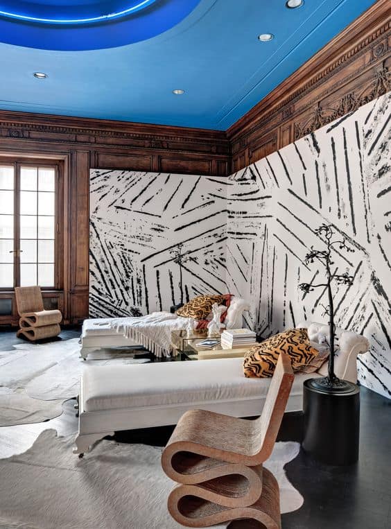 black and white wall paint design for bedroom