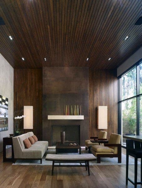 wooden panel for wall and ceiling of living room