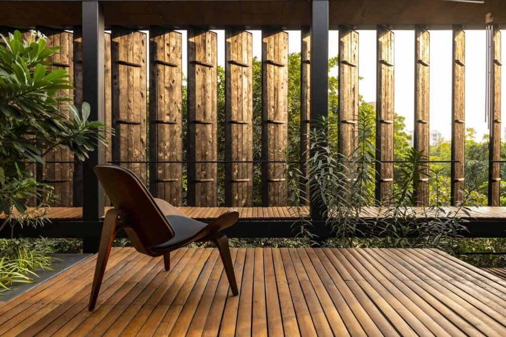 Use of Yellow cedar louvres by Ar. Sonke Hoof