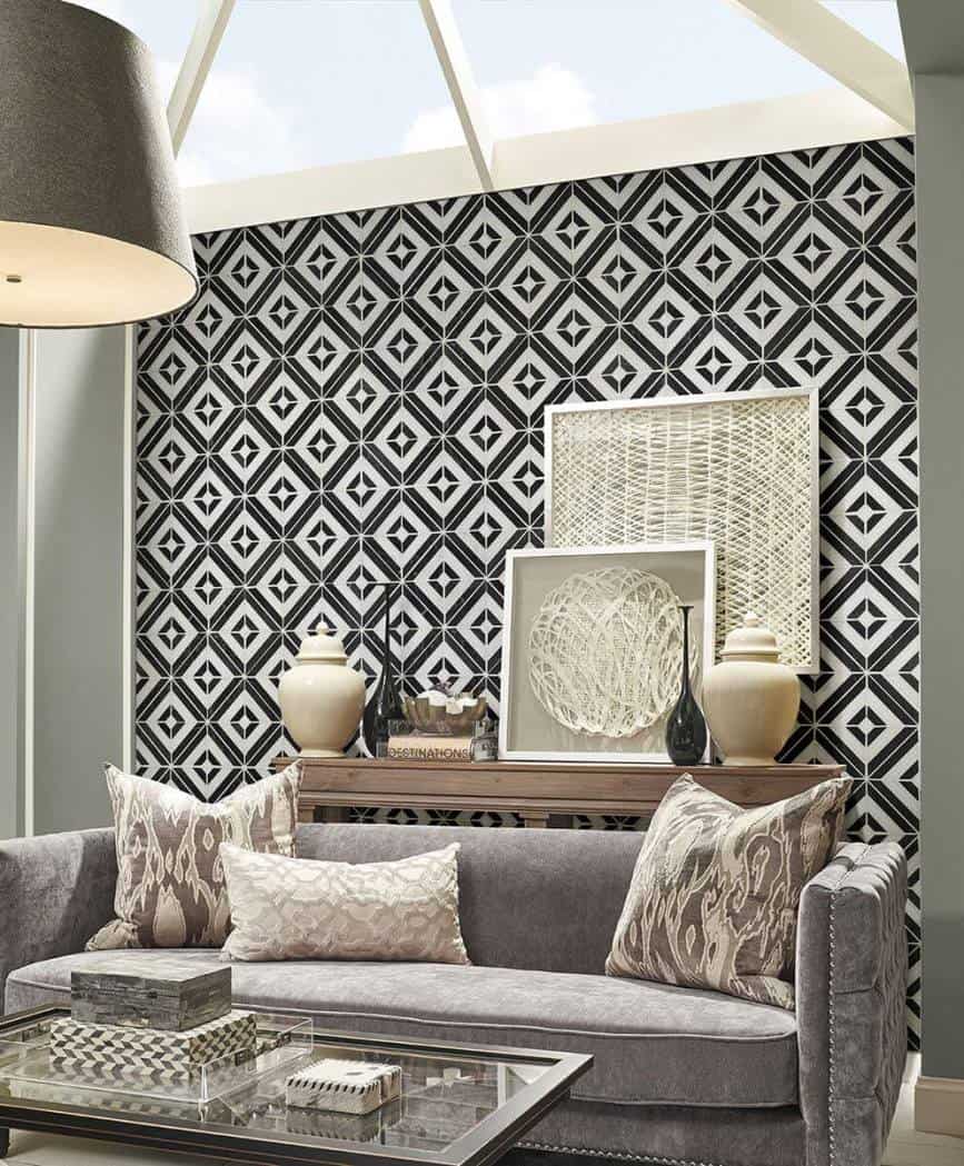 black and white patterned wall design