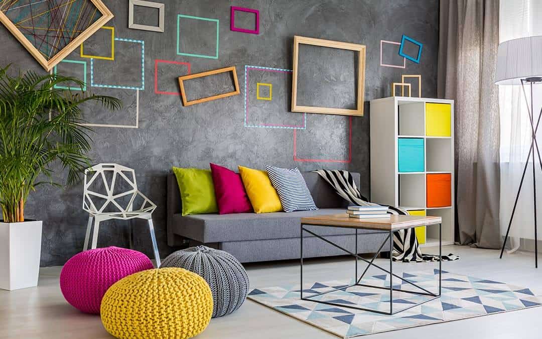 textured grey wall designs with a pop of color