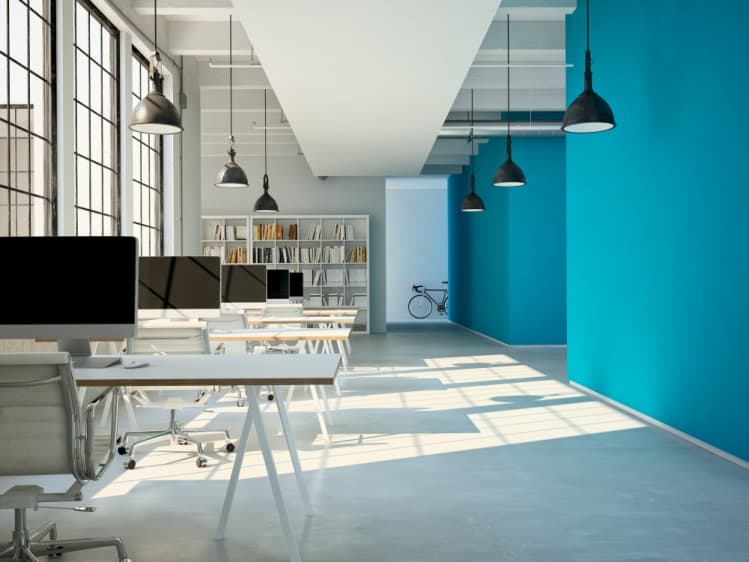 blue office wall to break the monotony