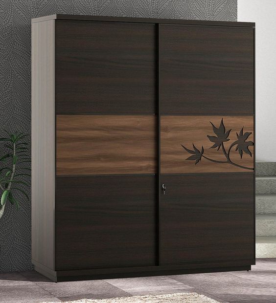sliding closet in black colour with brown patterns