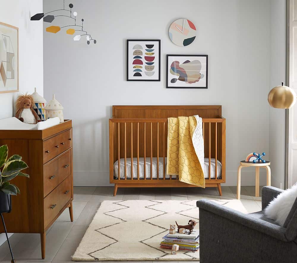 brown mid-century 4-in-1 convertible cot