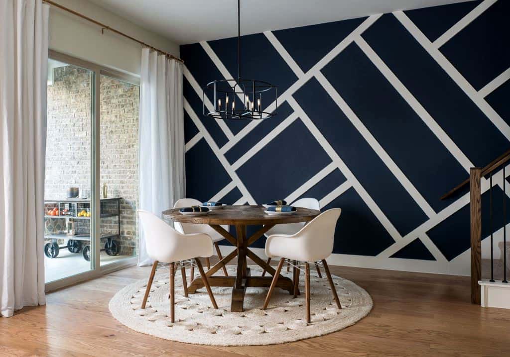 random white stripes pattern on a blue wall paint design