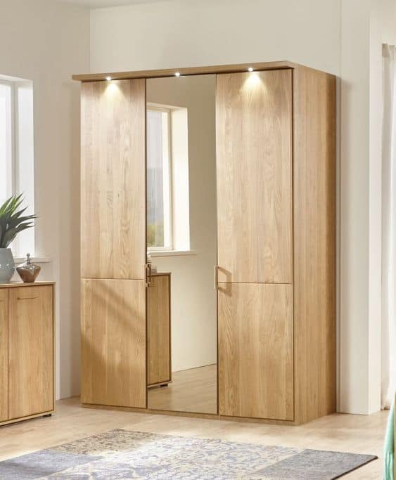 wooden closet with 3 doors and center mirror