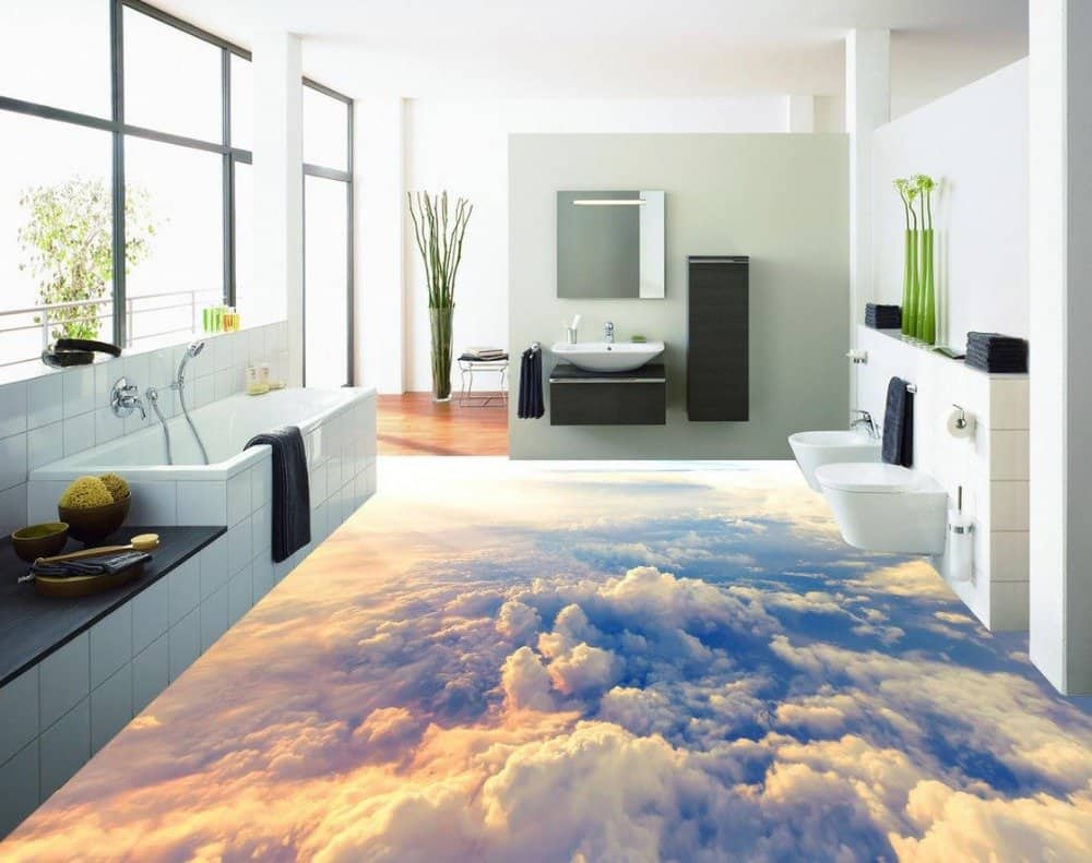3D flooring sheet for bathroom with a sky and cloud design