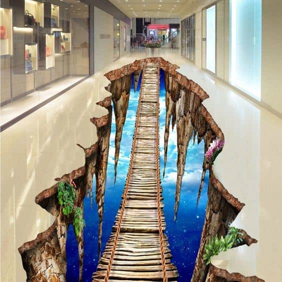 Wooden bridge in the sky 3D wallpaper design for malls