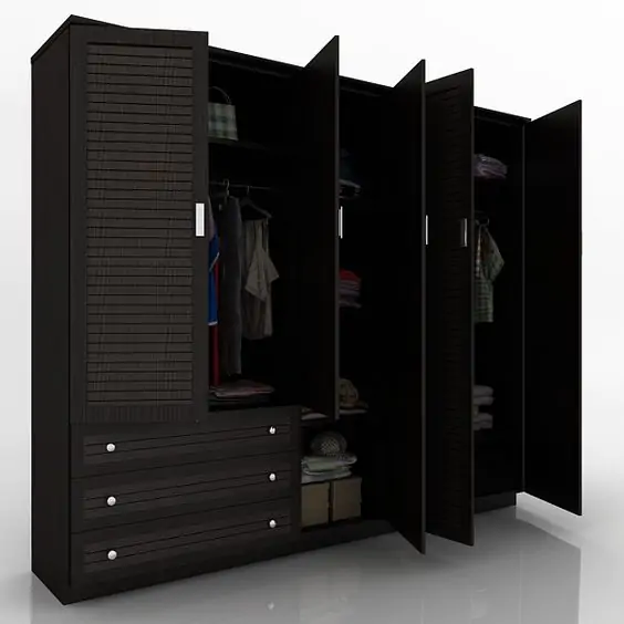 black wardrobe with 5 doors and bottom drawers