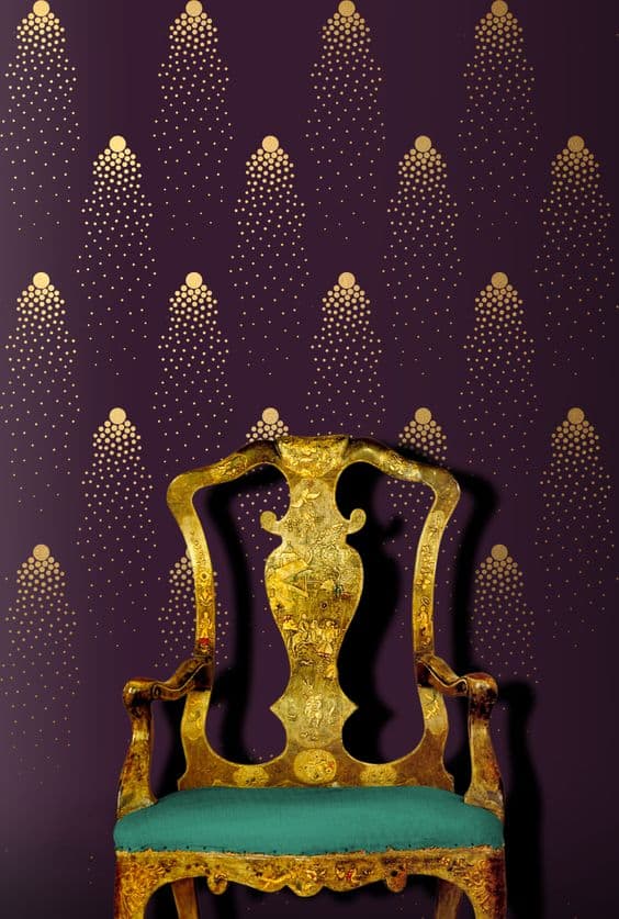 purple wall with golden highlights using stencils
