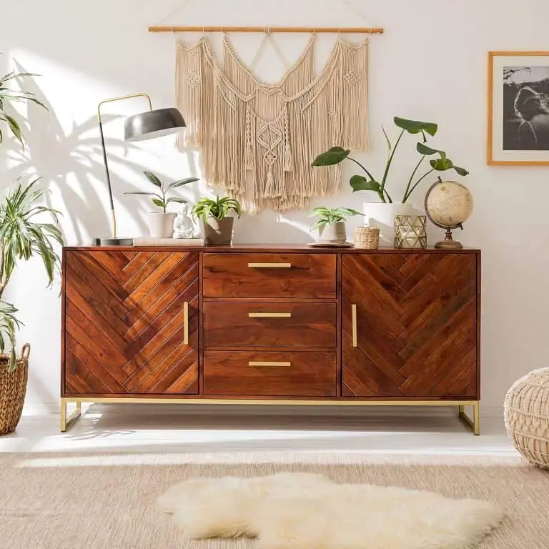 veener furniture, antique sideboard with brass