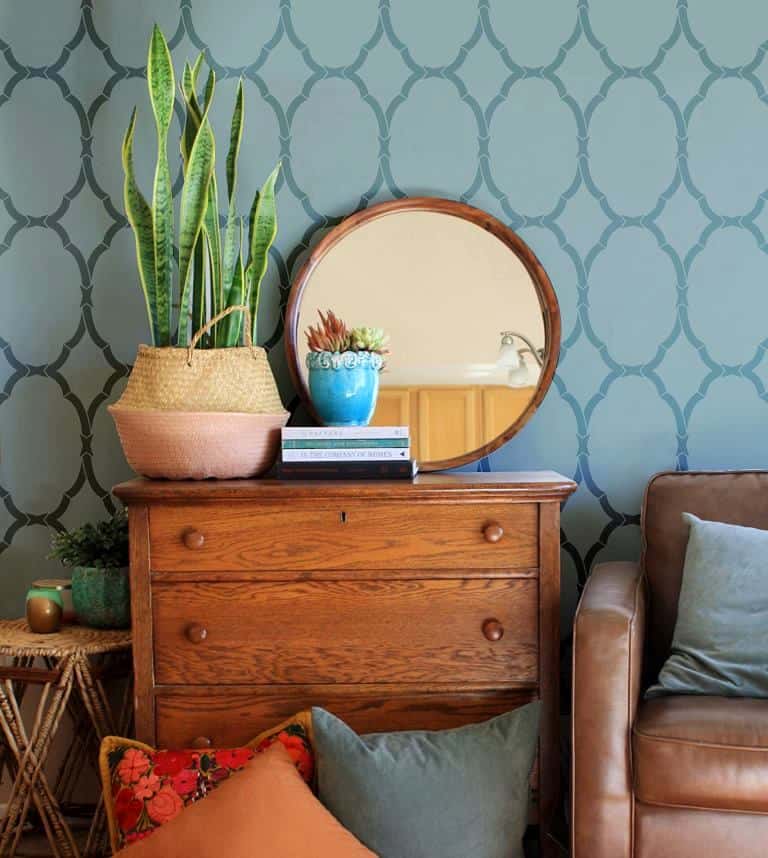 blue wall paint design stencils