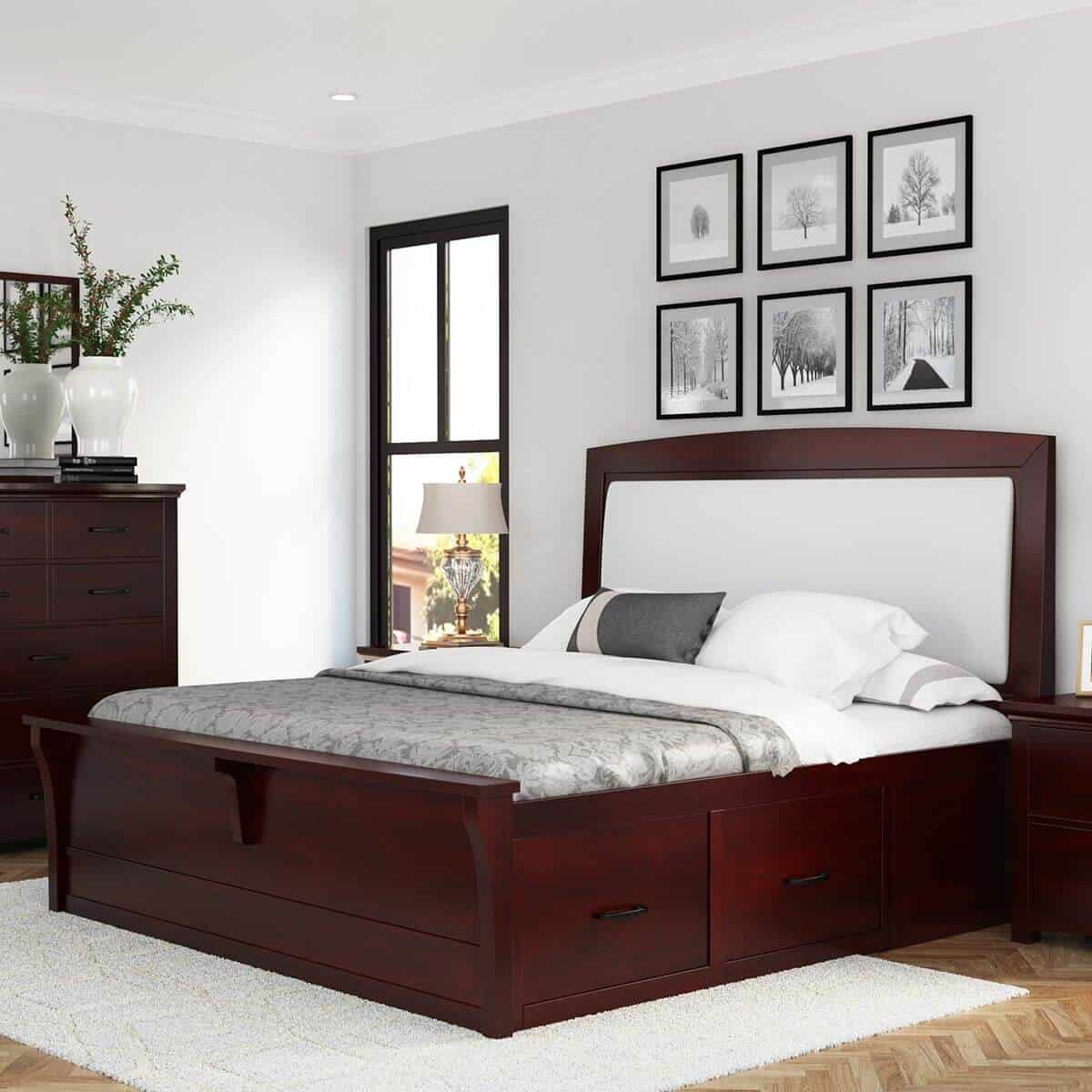 solid mahogany plywood bed design with storage space