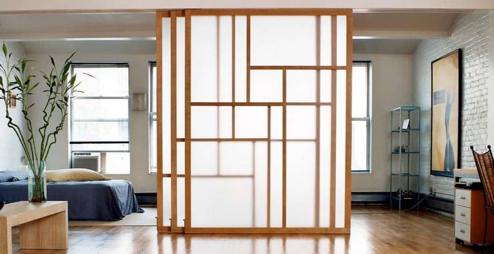 plywood barn door with glass grid