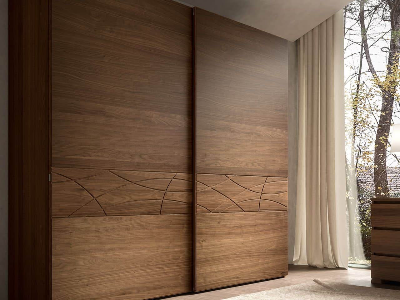 tall sliding wardrobe in dark brown plywood sheets