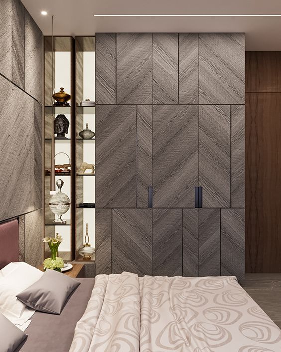 grey patterned closet for bedroom