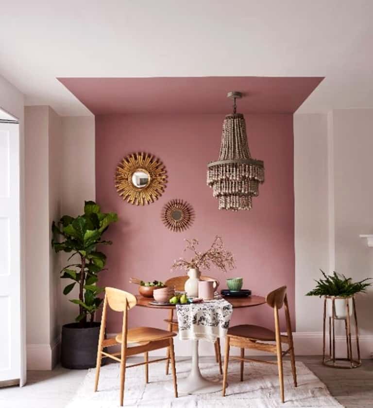 two toned pastel pink floor to ceiling wall paint design