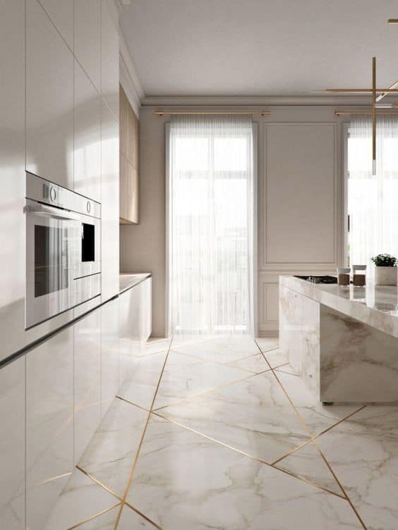 Golden and white marble flooring design.