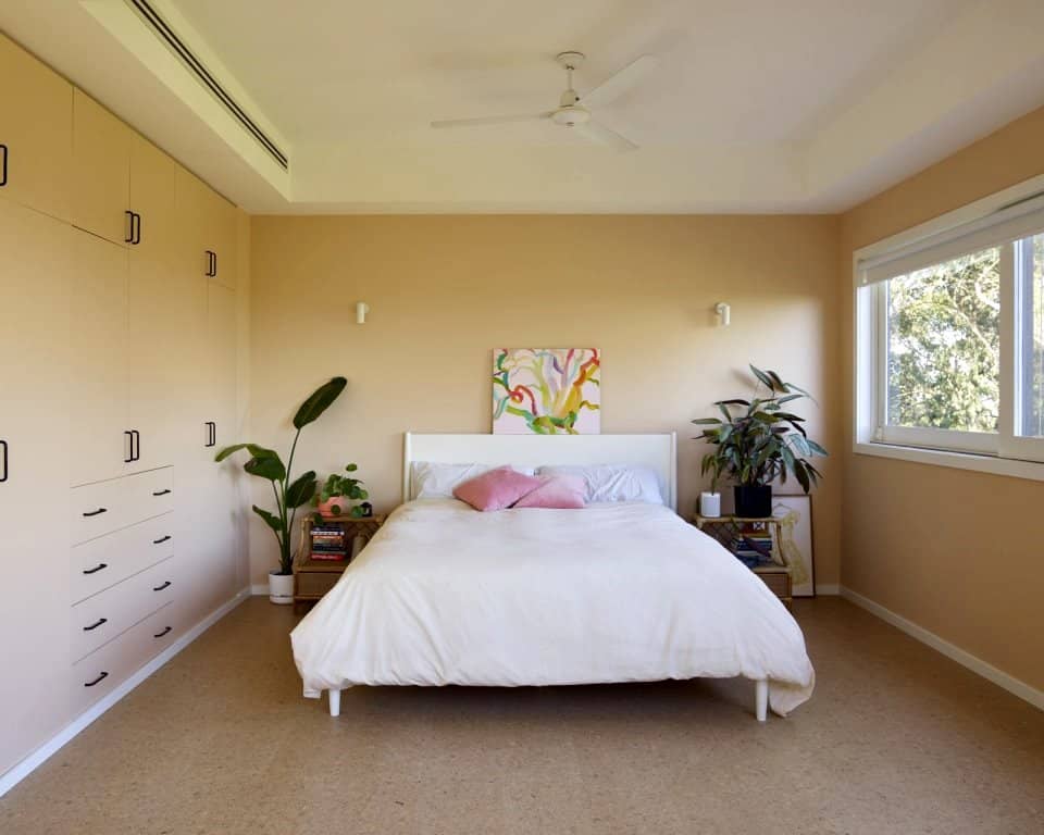 plywood wall and window frames for bedroom