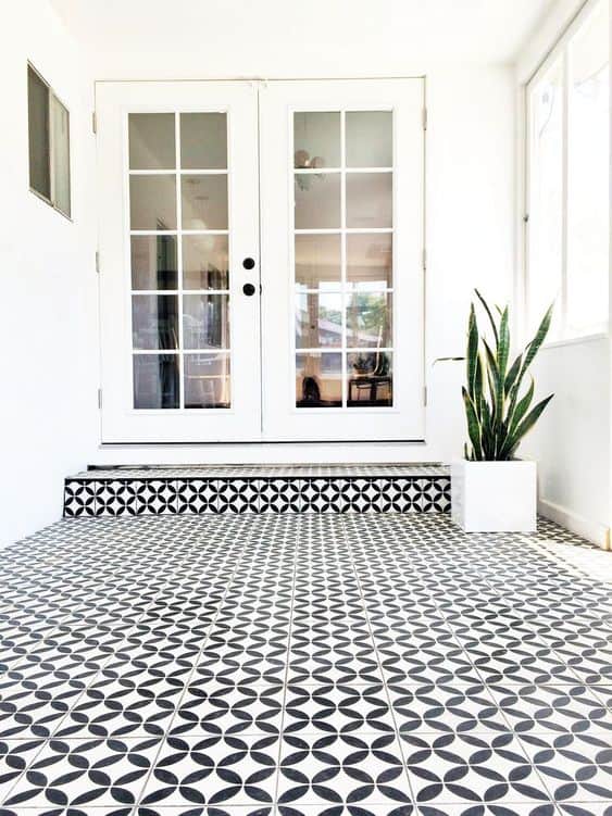 black and white flooring sticker for white door and walls