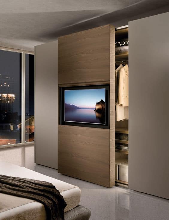 movable wardrobe door with TV