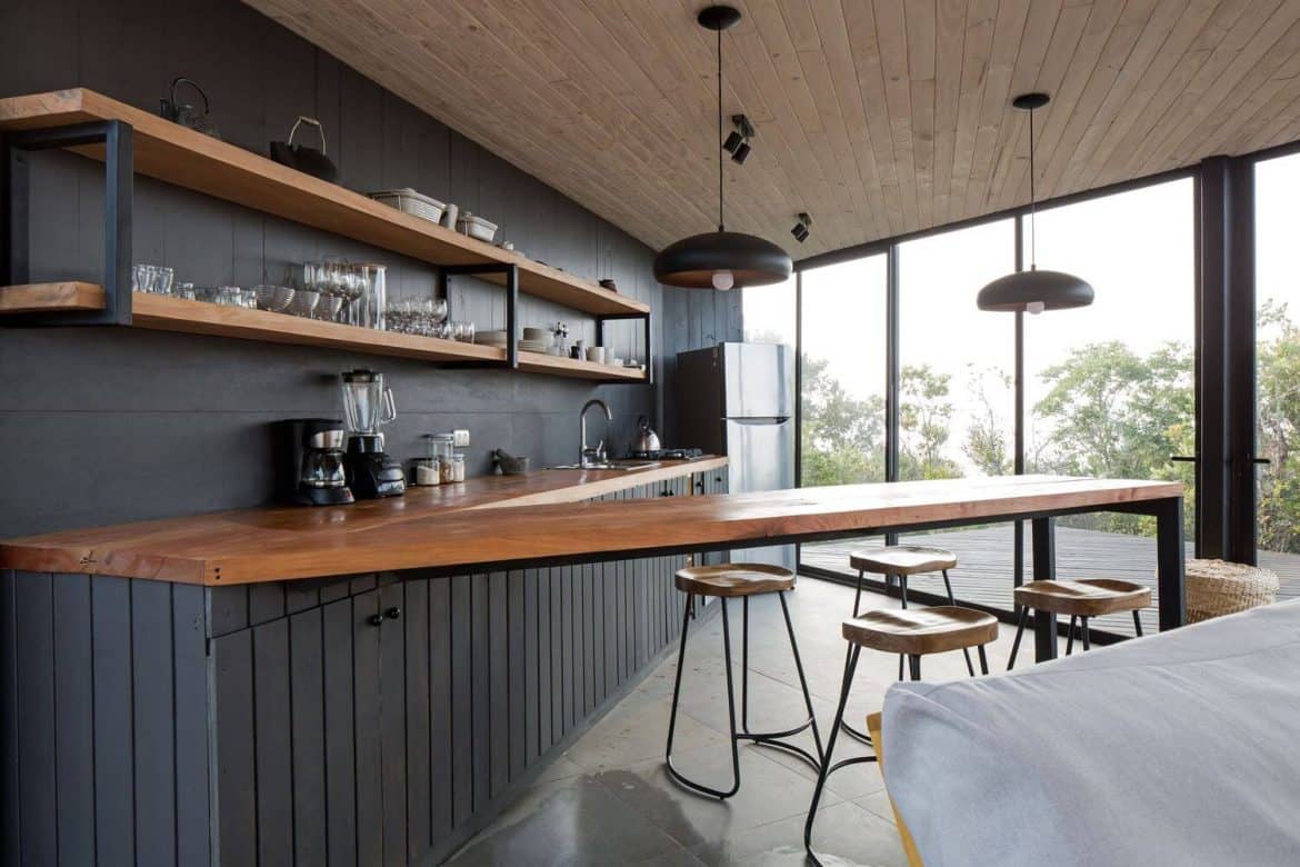 kitchen design of a house having a unique wooden countertop